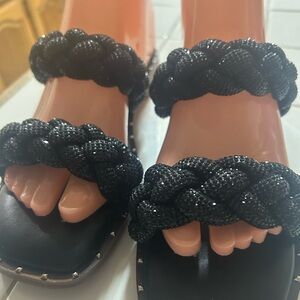 Corkys Black Braided Sandals